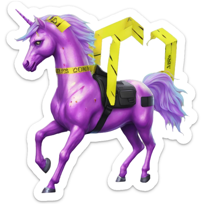 .Zombie_ Vaporwave black holographic oilslick zombie unicorn yellow caution tape graffiti Pegasus  sticker