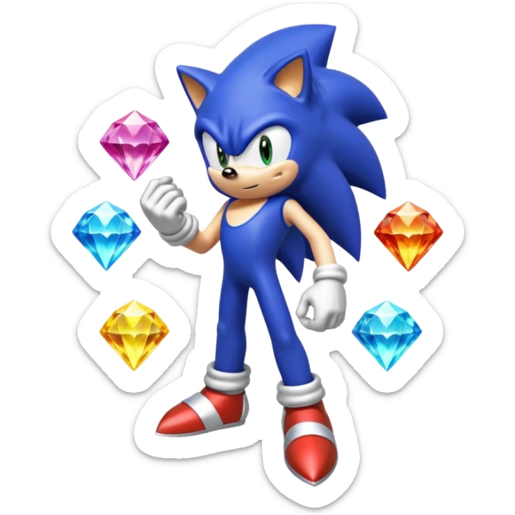 I want Sonic the hedgehog with the 7 chaos emeralds and the Goku aura transformation, where is the super Sonic aura Is a power 7 diamonds, red, blue, yellow, green, white, cyan and purple sticker