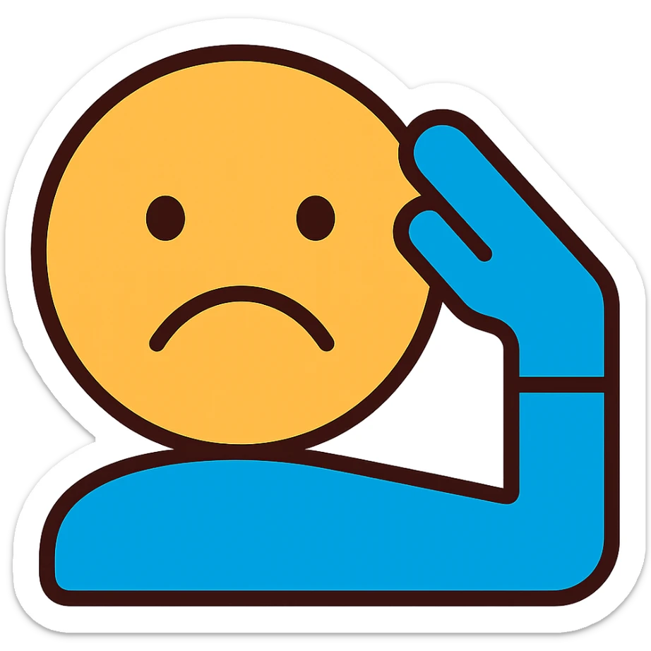 Convert the image to a color outline icon style of a sad face giving a military salute. Keep the background transparent. sticker
