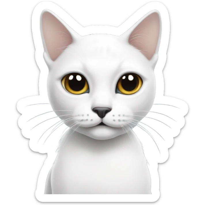 White cat with a few large black spots and black ears and a half of a black mustache on left side  sticker