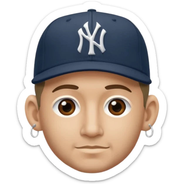 Hazme un moreno con aretes pequeños en las orejas con mucho volumen atrás una gorra plana new York yankee  sticker