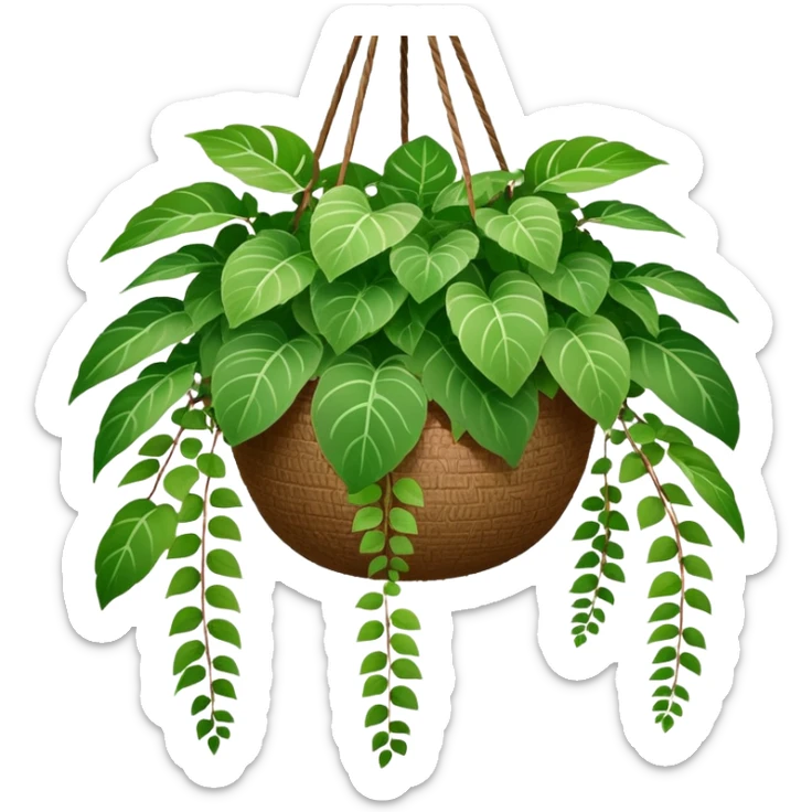 Plectranthus Verticillatus plant with round green leaves in a coconut fiber hanging basket sticker