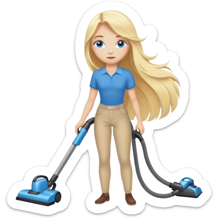 Cinematic realistic blonde with long hair, blue eyes vacuums sticker