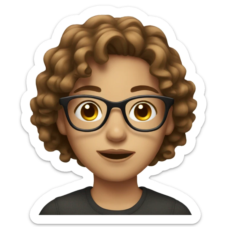 girl with brown wavy hair, brown eyes and glasses sticker
