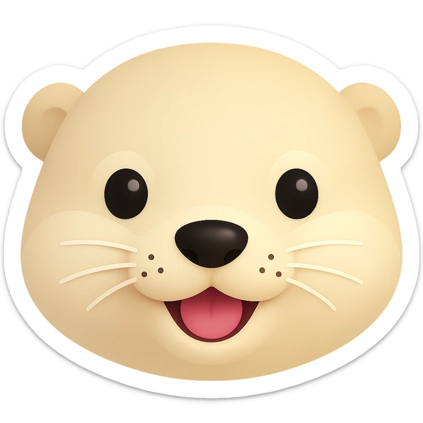 Show only the face of a cream color otter, keep it cute and simple, no background, clean isolated face portrait, minimalistic style. sticker