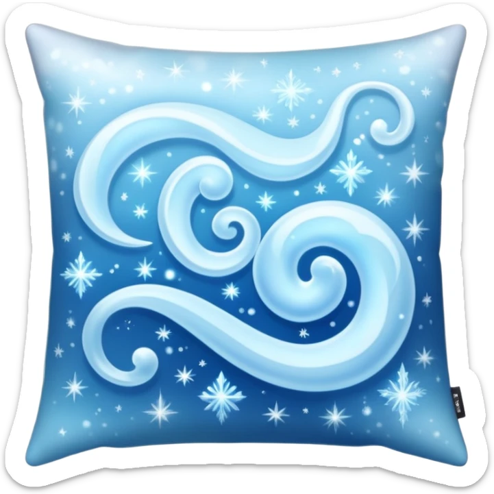 magical pillow emoji, icy blue and silver, with misty swirls, sparkles, and a cool aura sticker
