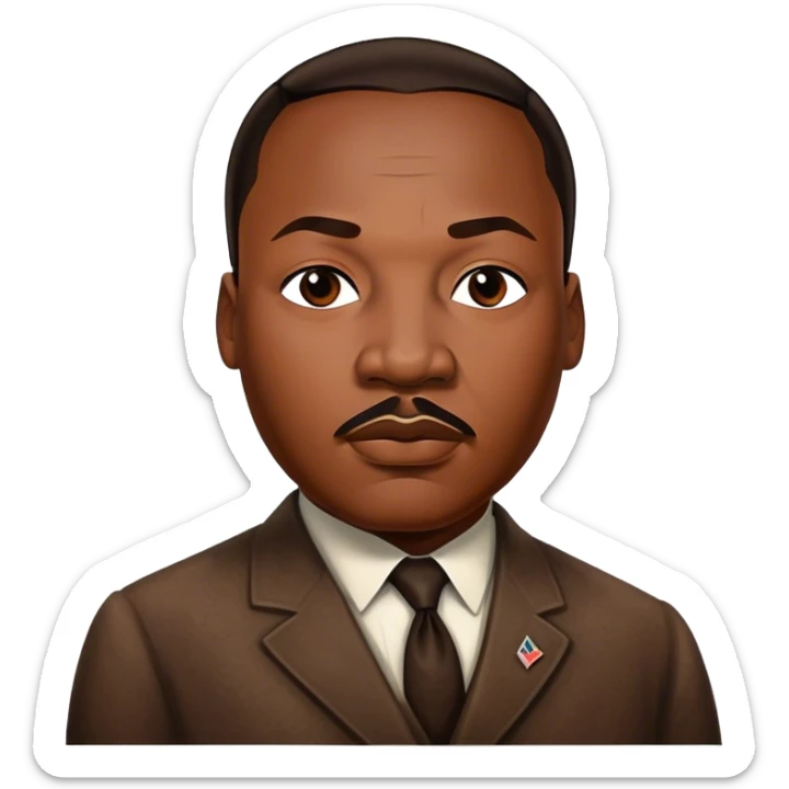 Cinematic Realistic Martin Luther King Jr. Portrait Emoji, depicted as a compassionate determined civil rights leader in period attire with a powerful gaze, rendered with rich textures and inspiring dynamic lighting that captures his historic legacy. sticker