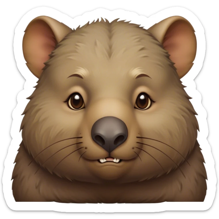 Cinematic Noble Wombat Portrait Emoji, Poised and regal, with a stout, muscular build and a dense, shaggy fur of earthy brown, deep-set soulful eyes with a hint of gruff wisdom, Simplified yet sharp and sophisticated features, highly detailed, glowing with a warm, dignified glow, high shine, intelligent and sturdy, stylized with an air of bushland majesty, focused and attentive, soft glowing outline, capturing the essence of a watchful and confident burrower, so majestic it feels as though it could plod out of the screen with effortless authority! sticker