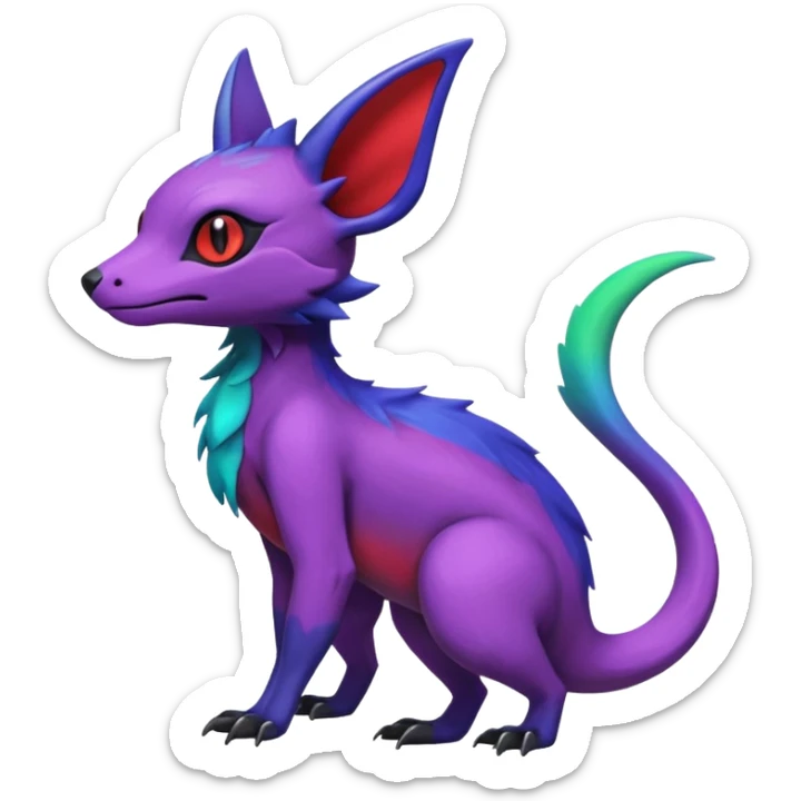 Rare epic aesthetic iridescent spooky gloomy colorful Salandit-Noibat-Eevee-Genet-species-Fakemon-hybrid-creature, with markings, full body sticker