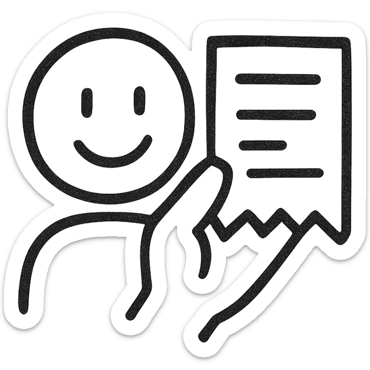 Minimalist buying emoji, simple and elegant, abstract representation of a receipt, monochrome. sticker