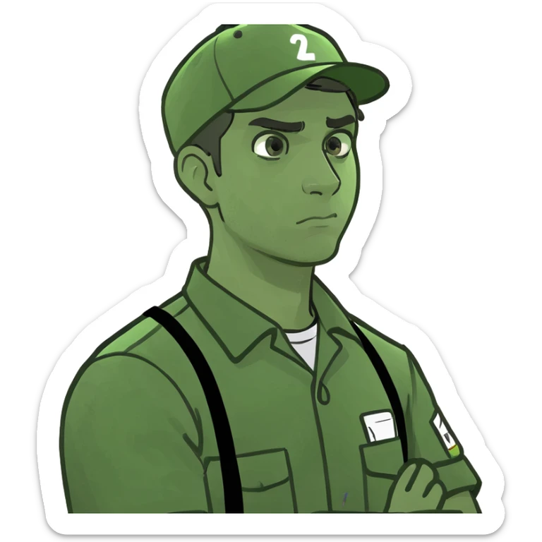 emoji of delivery man is going somewhere to the right , he is sad, he is dressed in work uniform sticker