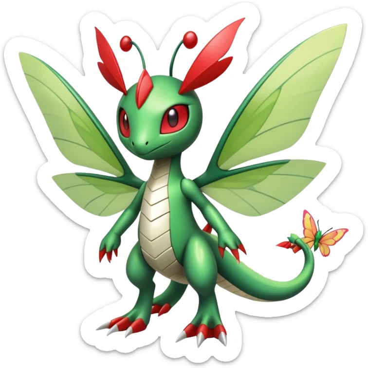 Cute Cool Edgy Shiny Futuristic Ethereal Legendary Kartana-Digimon-Schyther-Flygon-hybrid full body with butterfly wings sticker