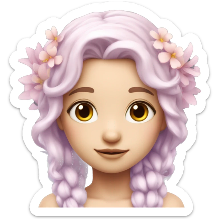 Beautiful, flower fairy, white long, light pink hair, big wings, fair skin, light violet eyes  sticker