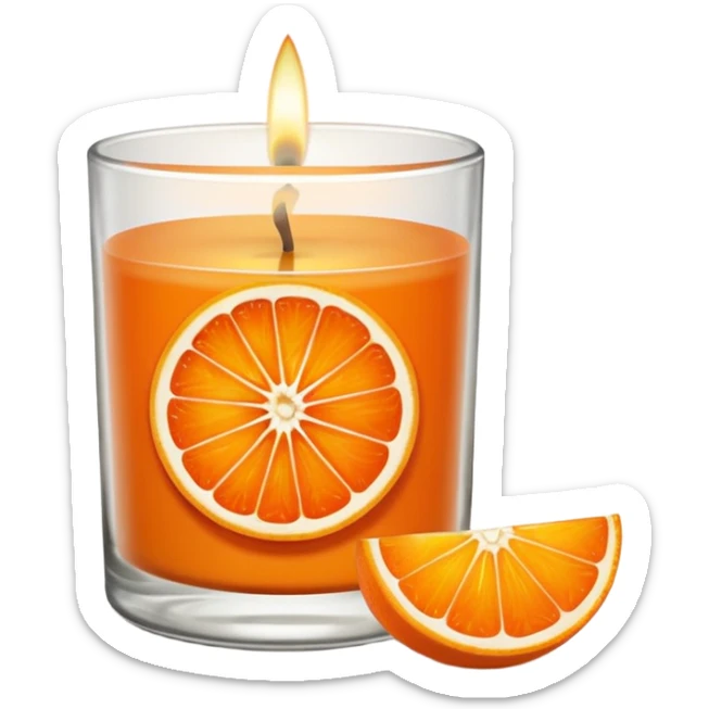 Citrus candle – orange wax in clear glass with slice of orange label sticker