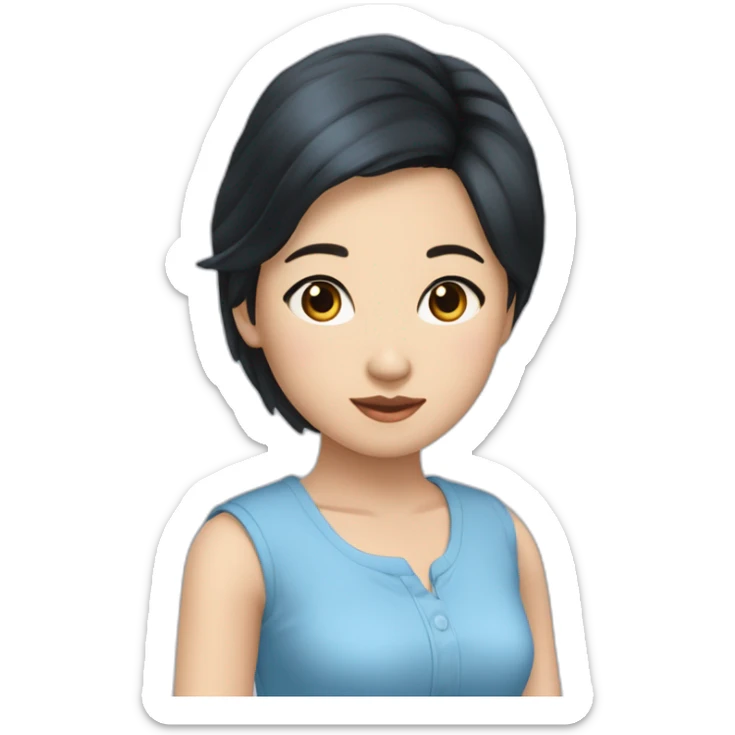 Evelyn Cathy Widjaja - asian black hair girl - blue armless shirt sticker