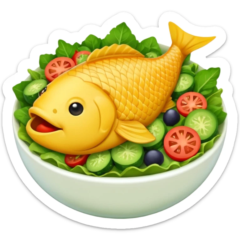 buatkan emoji salad namun berbentuk ikan 🐟 yang chubby untuk discord emoji tentang mancing sticker