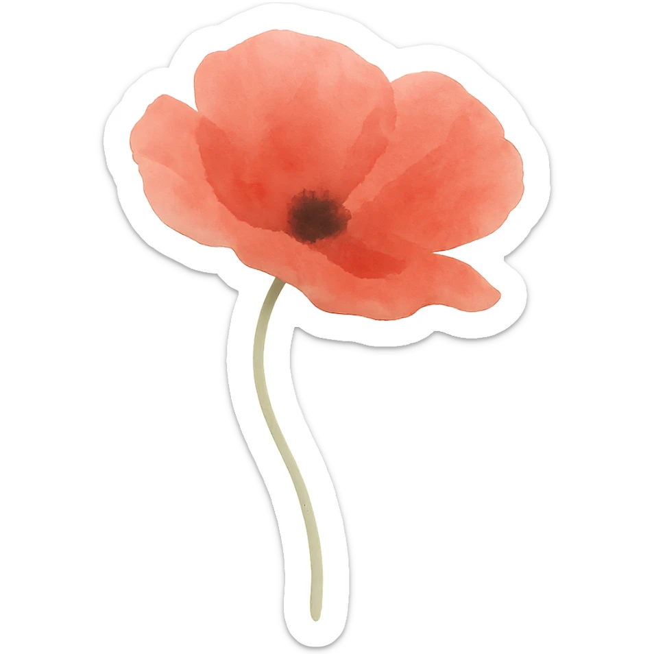 very detailed poppy flower, vibrant red petals, delicate green stem, no background sticker