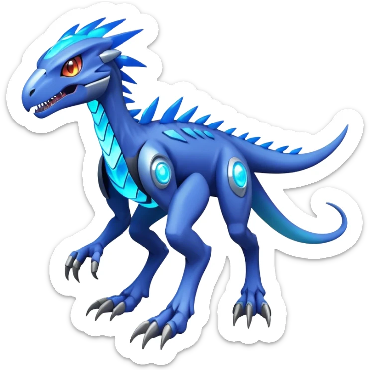 Shiny Futuristic Celestial Fakemon-Pokemon-Digimon-Spectrobes-Raptor-fusion, full body, four legs sticker