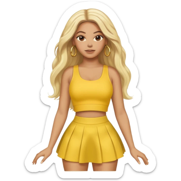 Beyonce with long platinum blonde hair, yellow crop top and skirt sticker