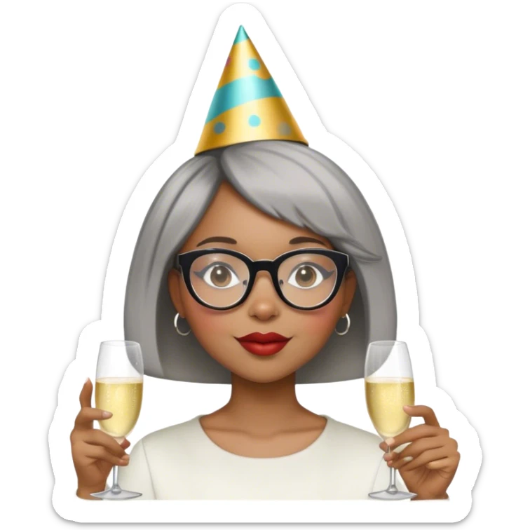 Light skinned Black girl with glasses short natural gray haircut celebrating new year’s  sticker