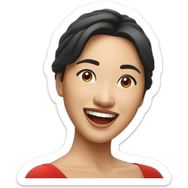 Beautiful Asian woman with red dress and who laugh out loud sticker