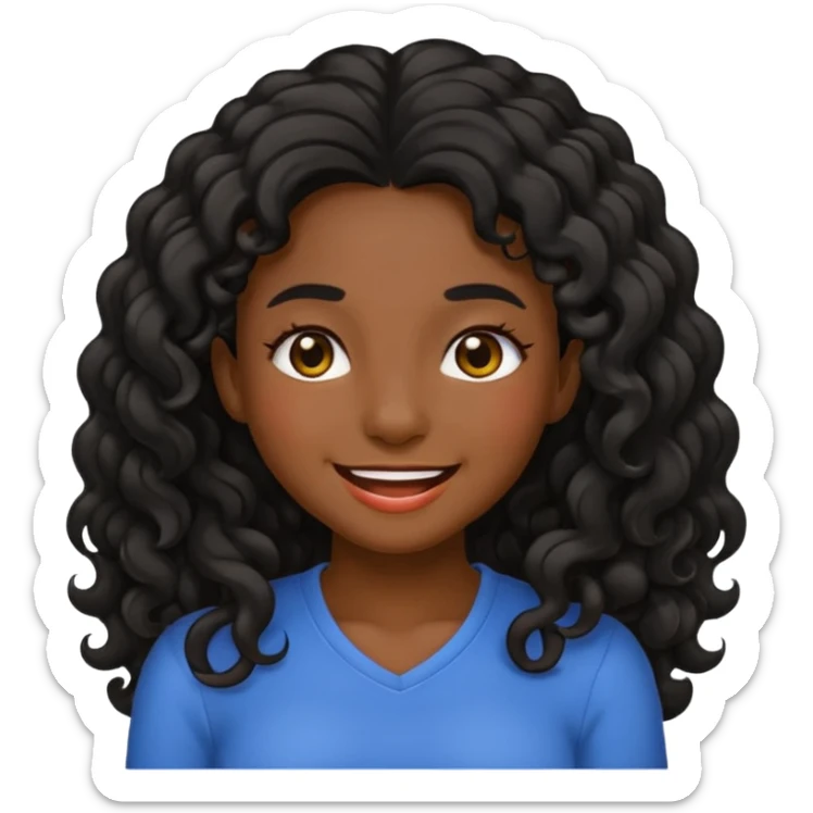 sticker style iPhone emoji of a dark-skinned girl with long curly hair, winking, transparent background sticker