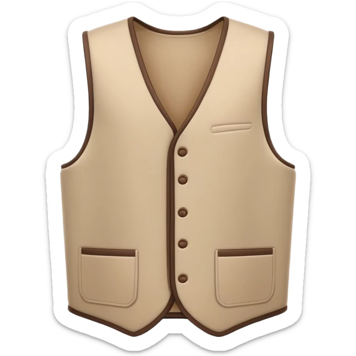 A 3D Apple-style emoji of a simple sleeveless vest (yelek), front view, minimal and clean design, soft fabric texture, neutral colors, cartoon-like and cute style sticker