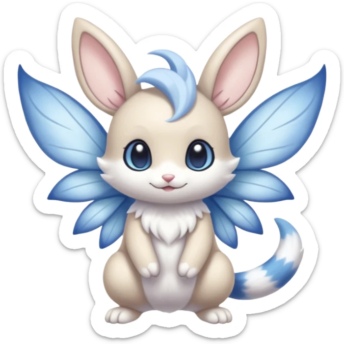 White pastel cute adorable kawaii divine winged furry fairy-Fakémon-Minccino-Meowstic-hybrid-fusion (full body) sticker