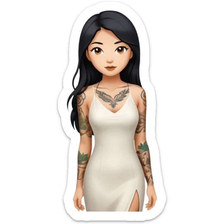 Beautiful Asian woman with long black hair and body tattoos intimate sfw sticker
