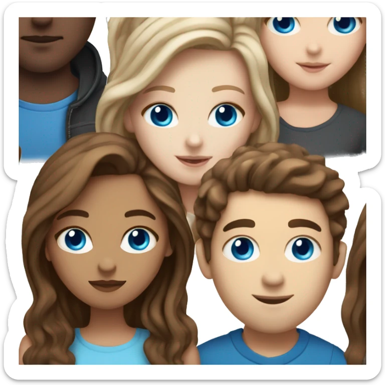 White girl with blue eyes brown hair kissing a guy with brown hair blue eyes white skin sticker