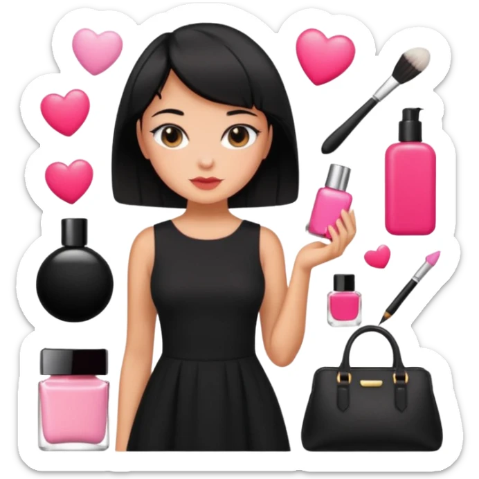 black short hair tanned woman, black dress girly things sticker