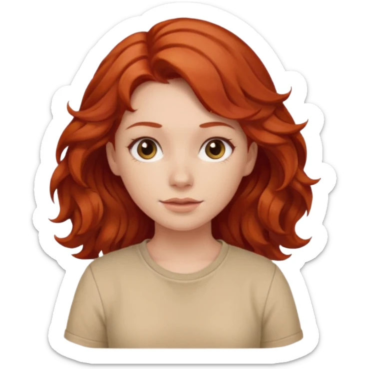 girl, wavy red hair, beige shirt sticker