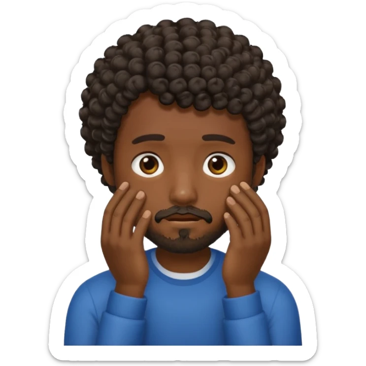 face palm man, dark skin , short hair curly , facial  small beard sticker