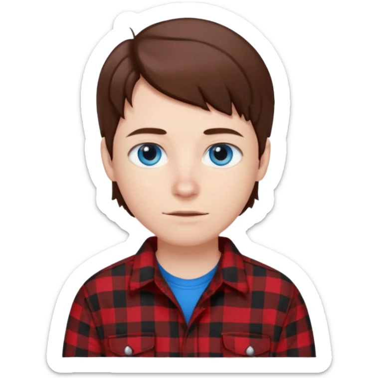 Chico blanco ojos azules pelo castaño y camisa de franela sticker