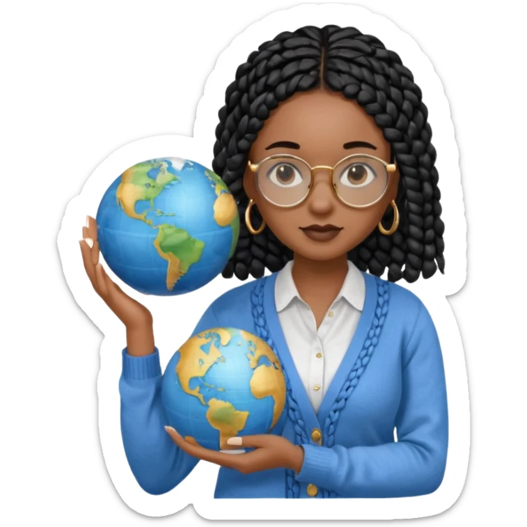 a-young-woman-wearing-fine-gold-round-glasses-and-black-hair-in-several-box-braids,-she-has-light-black-skin,-and-she's-wearing-a-white-shirt-with-an-blue-cardigan-on-top.-she's-holding-a-globe-in-one-hand.png sticker