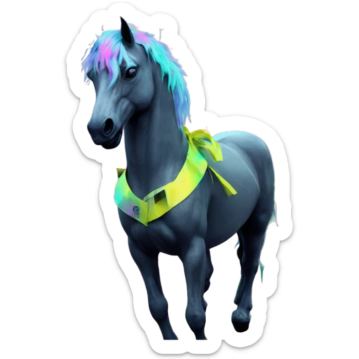 .Zombie_ Vaporwave black holographic oilslick zombie unicorn yellow caution tape graffiti Pegasus sticker