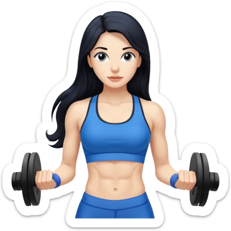 Spanish woman with long black hair, in a blue fitness gym fit with abs, very lean sticker