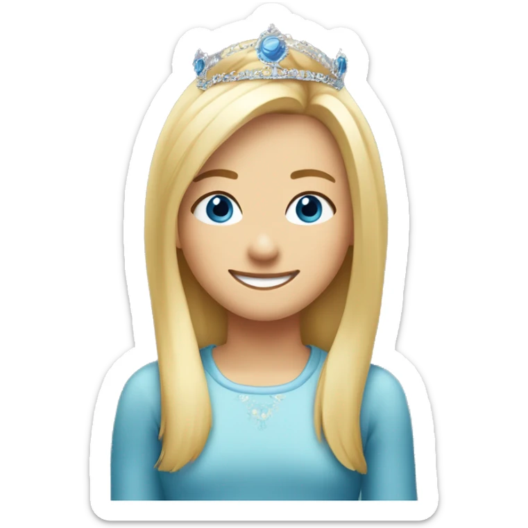 Create an emoji of a blonde girl with a round face, blue eyes, shoulder-length hair, and a slight fringe. She is smiling and wearing a tiara while celebrating her 21st birthday. The emoji should convey a joyful and celebratory mood. sticker