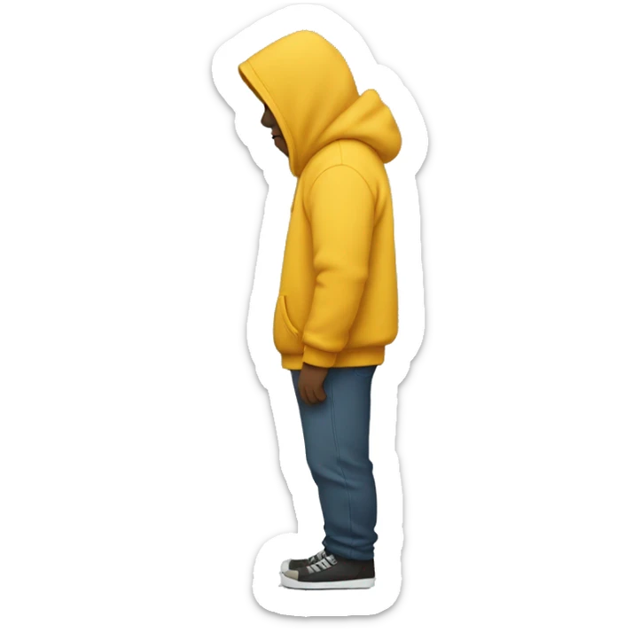 person with hoodie on looking sad and walking with hands in his hoodie, viewed from the side sticker