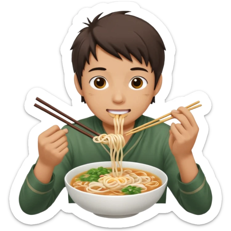 can you generate me a avatar of a male eating a bowl of pho? make it more anime. Make the person slurping on the noodles sticker