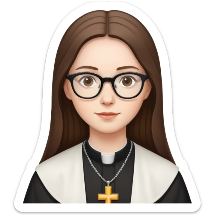 Female priest with glasses, long brown hair, pale skin  sticker