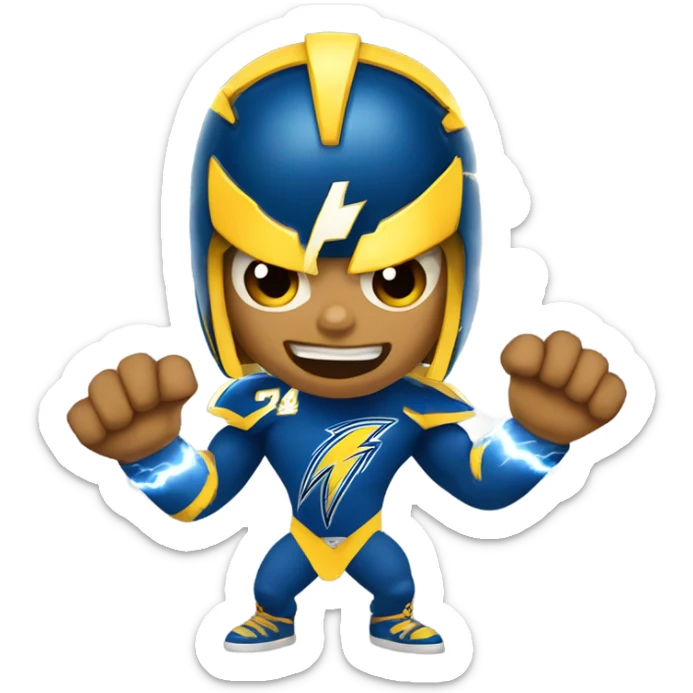 Chargers mascot holding lightning bolts in each hand zues style with a storm in the background  sticker