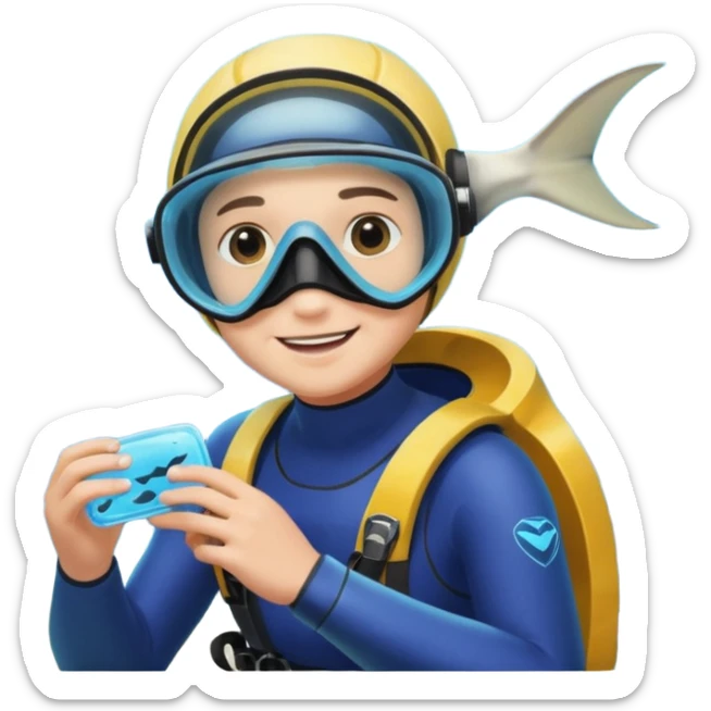 une personne qui est devant un aquarium où on peut carreser des raies menta sticker