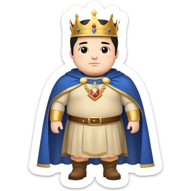 Full body of chubby Francisco I with black hair, royal king standing in royal attire with crown and cape sticker
