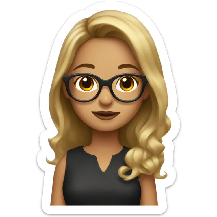 girl with brown and blonde highlights and glasses with baby  sticker