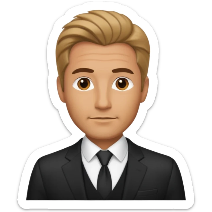 A very handsome successful man in his 40s. Day hair. Wearing black  Looks like a lawyer. sticker