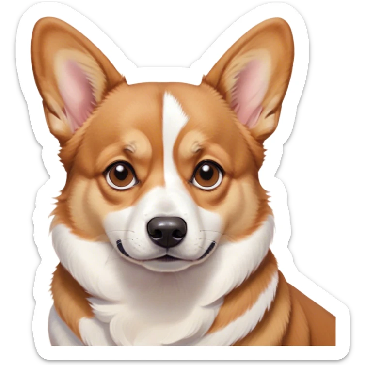 Cinematic Meme-Worthy Grumpy Fawn Corgi Portrait Emoji, Head held high but eyes filled with dramatic disappointment, smooth fawn fur with striking white patches, deeply furrowed brow forming an unmistakable scowl, ears slightly angled back in disapproval, piercing brown eyes glaring with pure exasperation, Simplified yet hilariously over-exaggerated features, highly detailed, glowing with an aura of supreme annoyance, high shine, exhausted yet judgmental, stylized with an almost regal pettiness, bright but brooding, soft glowing outline, capturing the essence of a herder that has seen it all and is thoroughly unimpressed, so meme-worthy it feels like it could instantly become the next viral sensation of grumpiness! sticker