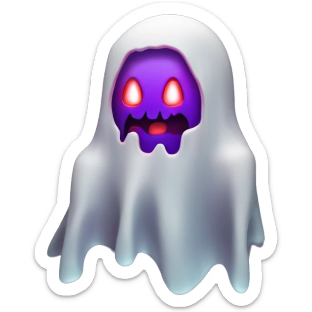 A menacing ghost with glowing red eyes and a sharp, toothy grin. Its body fades into shadow, with a soft Twitch purple glow around the edges. Glitchy, pixelated effects make it look like it’s emerging from a corrupted stream, adding to its eerie vibe. sticker