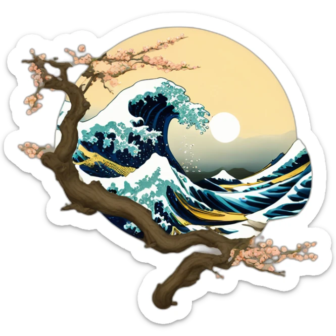 Hokusai in the style of Salvador Dali sticker
