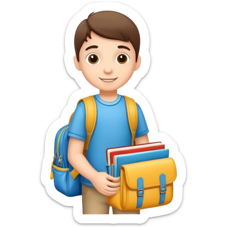 child packing a school bag with books and supplies, cheerful and organized sticker
